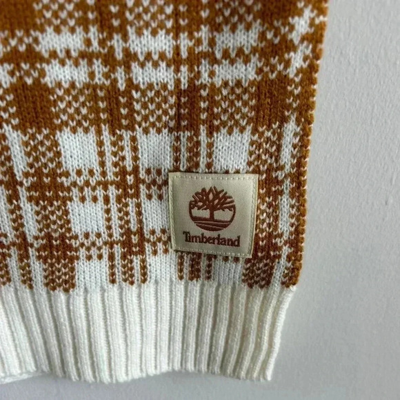 Timberland Unisex Buffalo Plaid Scarf Tan White Size 10"x33" - Picture 6 of 8